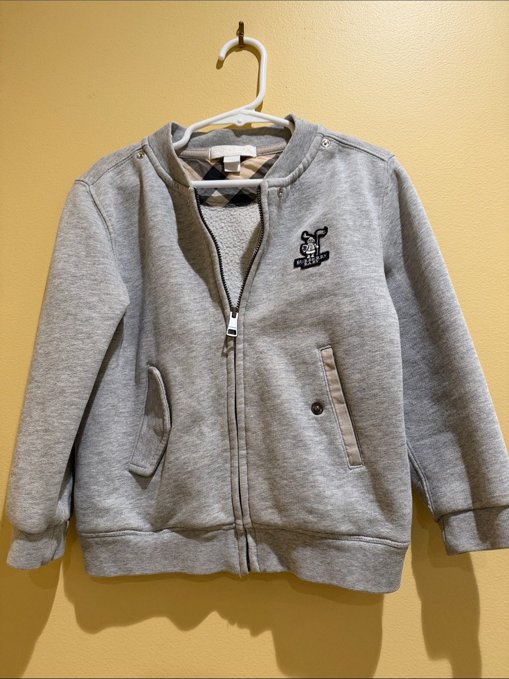 Burberry Light Gray Kids Zip-Up Sweatshirt with Logo